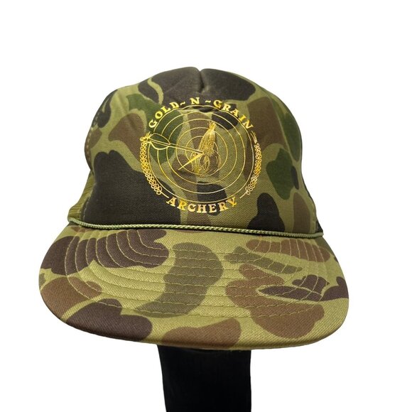 Gold N Grain Archery Camo Vintage Mesh Trucker Snabpack Hat Cap Range Store 80s - Picture 1 of 10